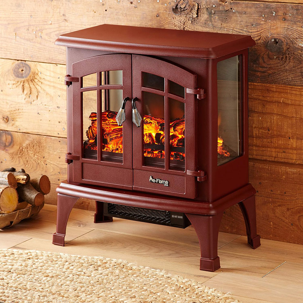 Jasper Freestanding Electric Fireplace Stove Heater - Realistic 3-D Log and Fire Effect