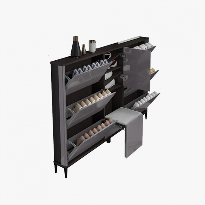 Ultra-thin Shoe Storage, 24 Pair Shoe Storage Cabinet with Stool for Hallway, Fully Assembled, Gray, 54”