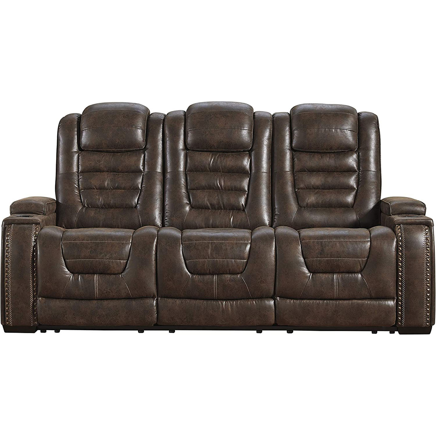 Signature Design by Ashley Game Zone Faux Leather Adjustable Power Reclining Sofa with Cup Holders and Storage
