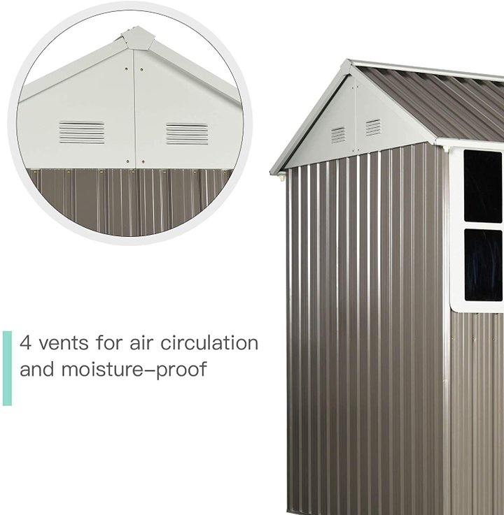 Outsunny 845-331 8 x 6 ft Corrugated Metal Shed w/Double Door Window Sloped Roof Outdoor Equipment Tool Storage Garden Grey