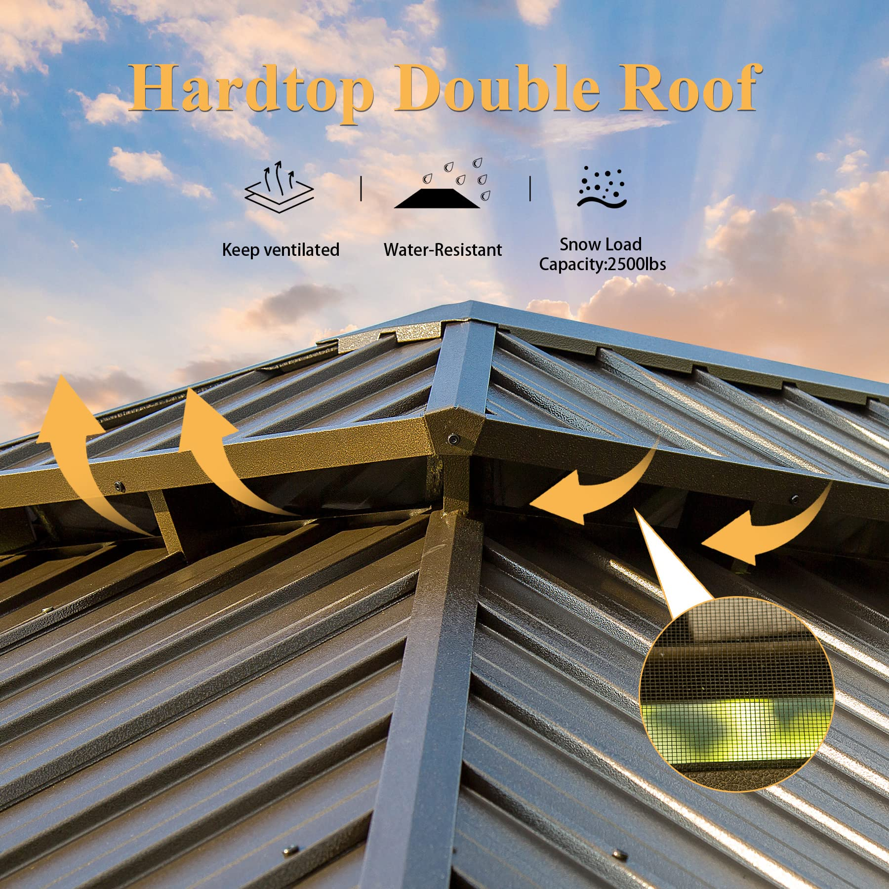 10x12 Hardtop Gazebo Outdoor Aluminum Gazebos Grill with Galvanized Steel Double Canopy