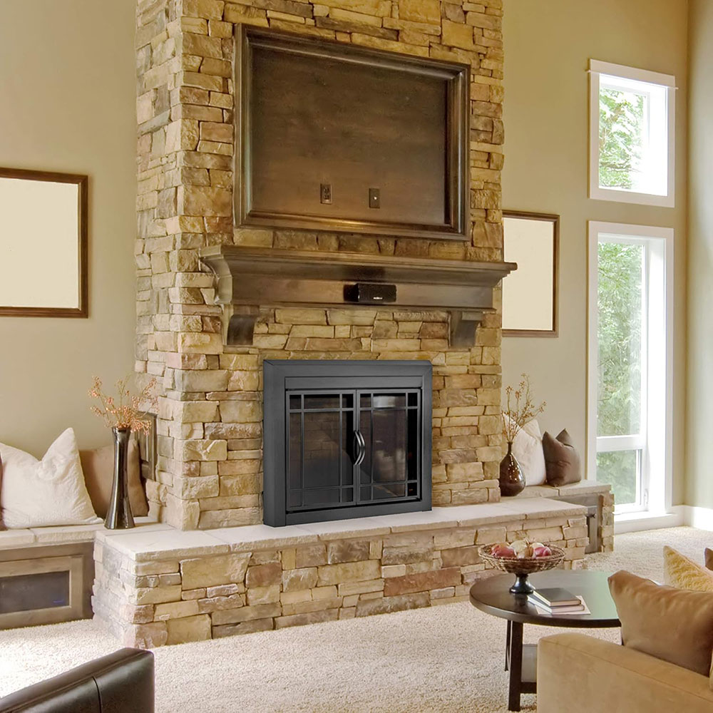 Pleasant Hearth Edinburgh Glass Firescreen Gunmetal - Large