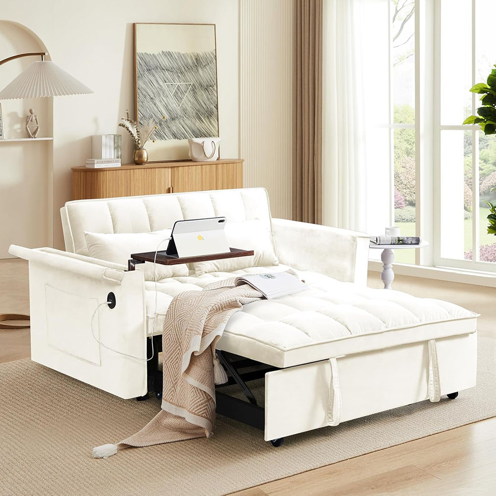 Convertible Sofa Bed,3-in-1 Velvet Sleeper Couch Pull-Out Bed