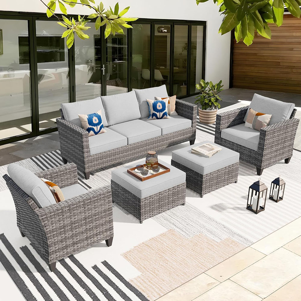 ovios Patio Furniture Set, Outdoor Wicker Rattan Sofa Couch with Chairs