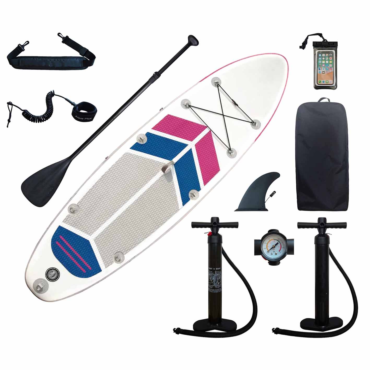 Aqua Plus 6inches Thick Inflatable SUP for All Skill Levels Stand Up Paddle Board,Paddle,Double Action Pump,ISUP Travel Backpack, Leash,Shoulder Strap,Youth,Adult Inflatable Paddle Board