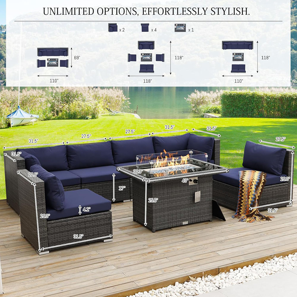 BULEXYARD Grey PE Wicker Patio Furniture Sectional Conversation Sofa Set