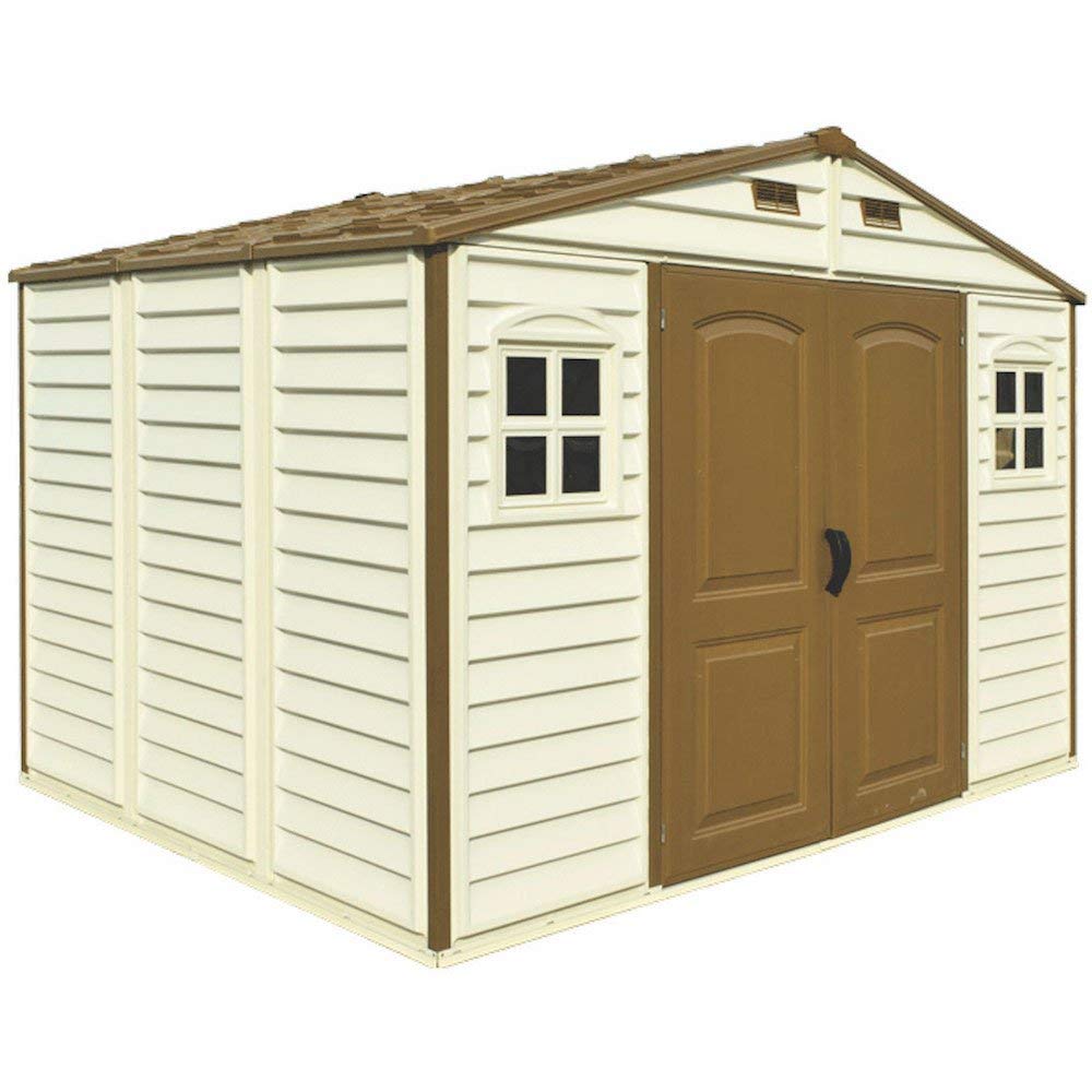 【Storage Shed】10x8 Feet V2 Wood Side Vinyl Shed - Ivory/Brown