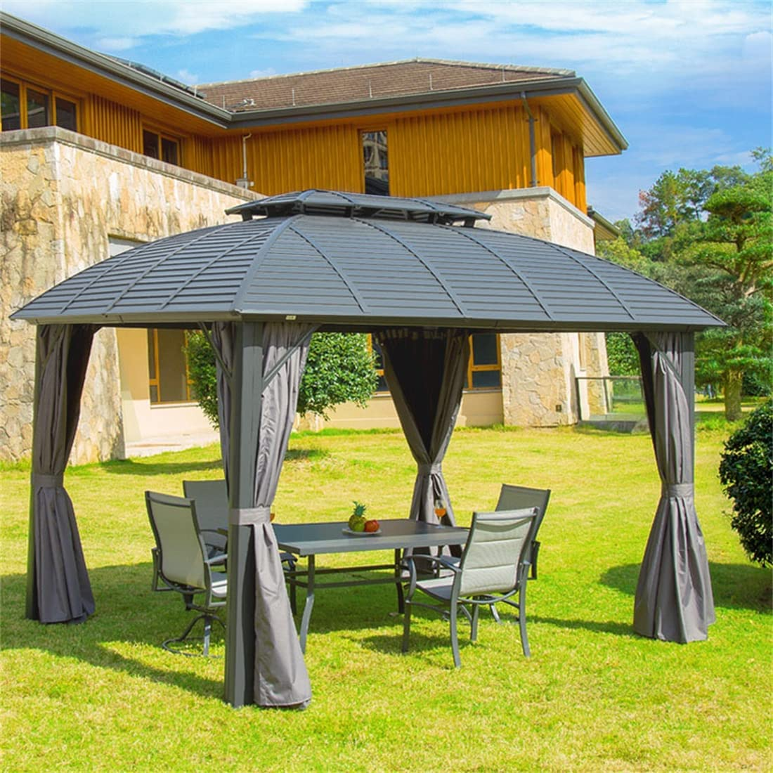 3x4m Aluminum Frame Roof Gazebo Solid Roof Party Galvanized