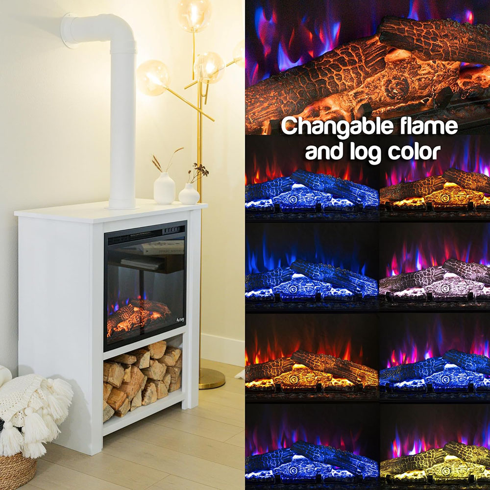 Innsbruck Electric LED Fireplace Stove - Décor Chimney Flue and Wood