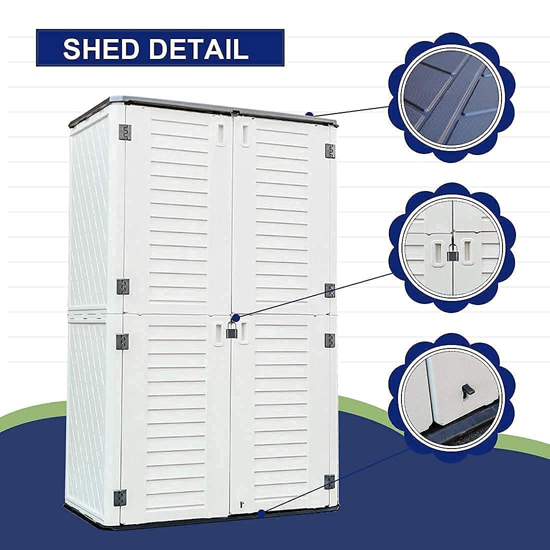 【Storage Shed】Outdoor Storage Shed Waterproof, Resin Vertical Storage Cabinet Double-Layered