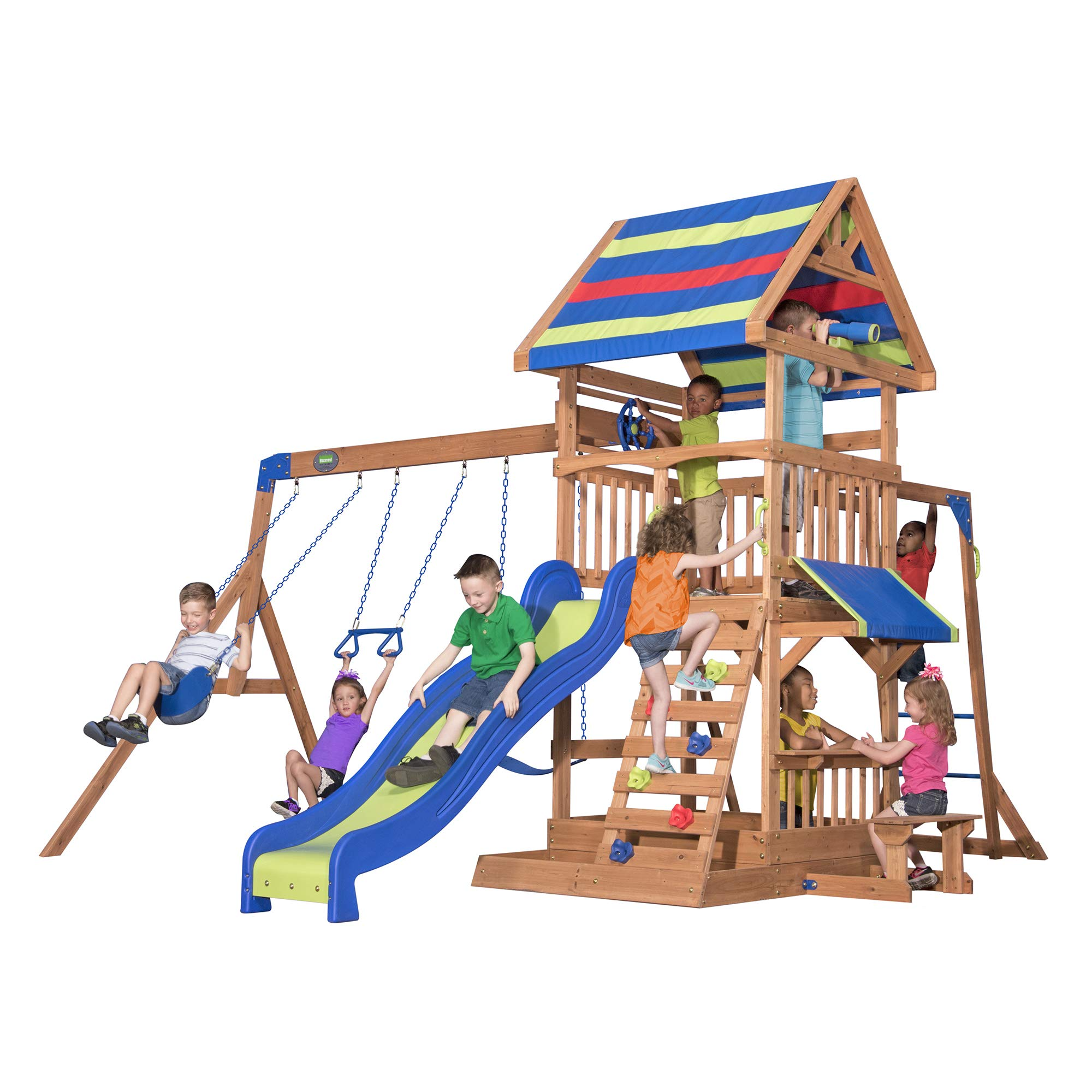 【Sports&Outdoors】【BS】Beach Front All Cedar Wooden Swing Set