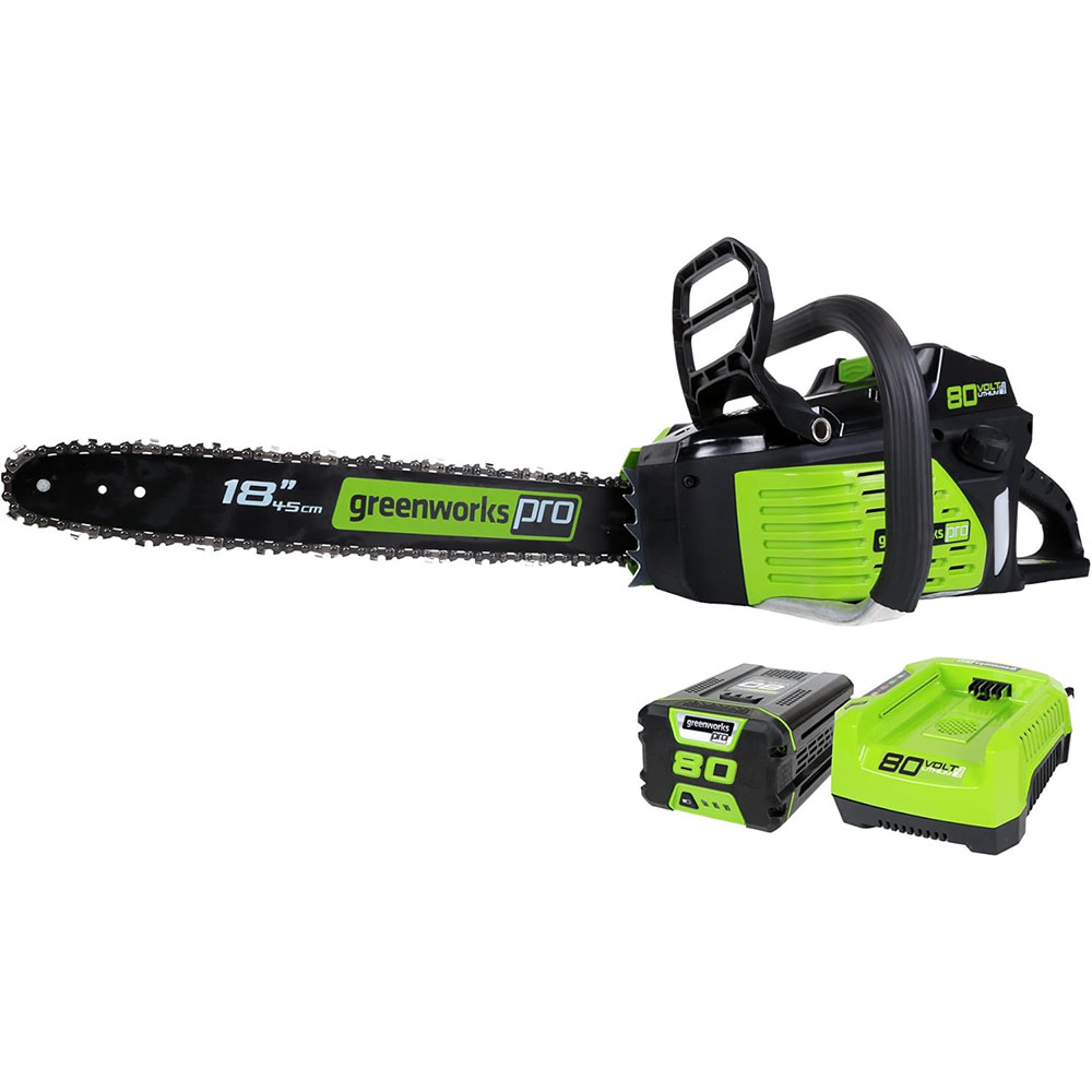 Greenworks 80V Brushless Cordless Electric Chainsaw (Great for Tree Cutting, Pruning, Trimming and Splitting Firewood)