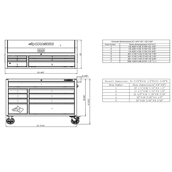 Industrial 52 in. W x 21.5 in. D 15-Drawer Tool Chest and Rolling Cabinet Combo with LED Light in Matte Black
