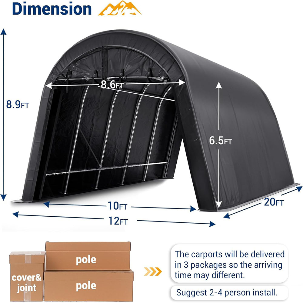 UDPATIO Heavy Duty Carport, Round Portable Garage Waterproof Snow Shelter Storage Shed