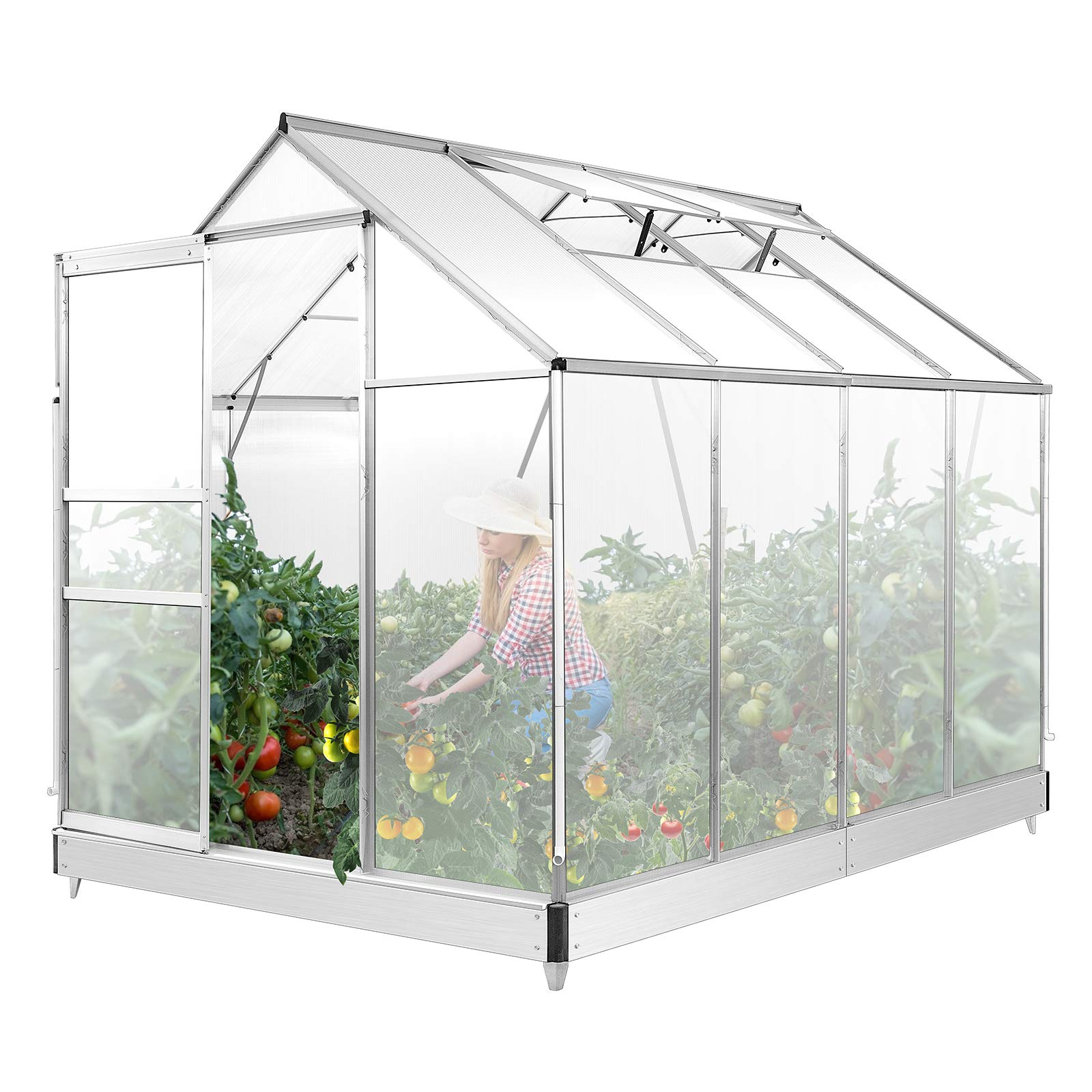 【Home&Garden】【BS】Aluminum Green House with Sliding Door and 2 Ventilation Window, 8.2x6.2x6.7 ft