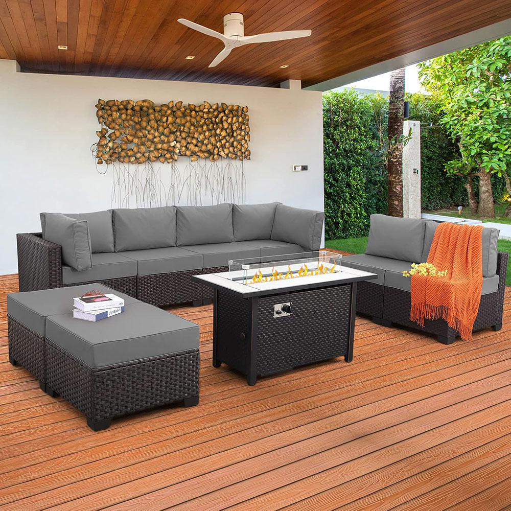 9 Pieces Wicker Patio Furniture Set Outdoor PE Rattan Sectional Conversation Sofa Set