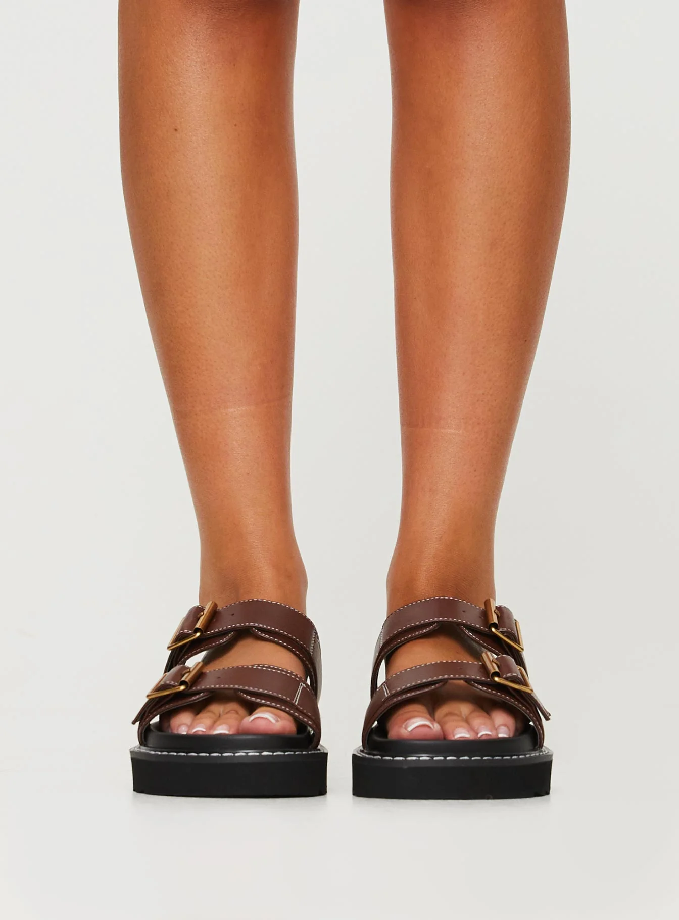 Ma Belle Sandals Contrast Stitch Chocolate